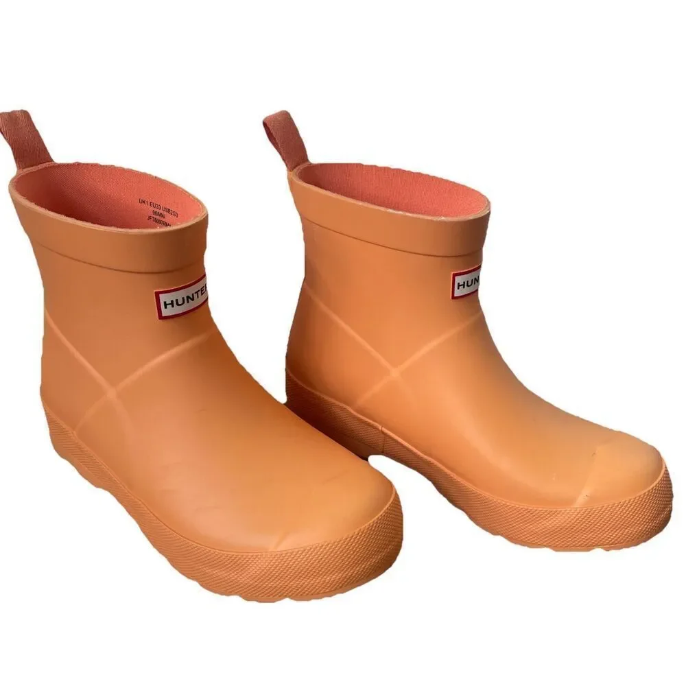 New Kids Hunter Original Play Orange Ankle Rain Rubber Boots Booties Size 2/3